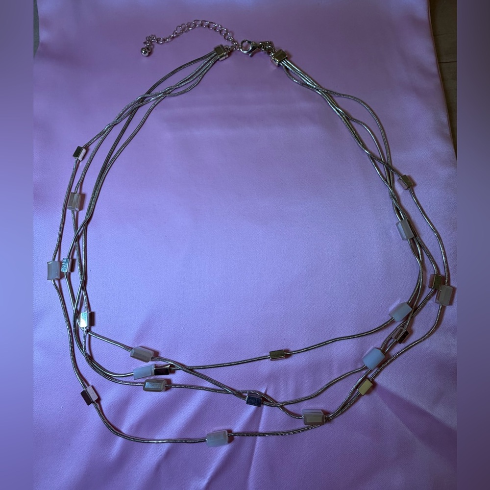 EUC Golden Tone Multi Strand Necklace w/ Metal & Pearly Accents
